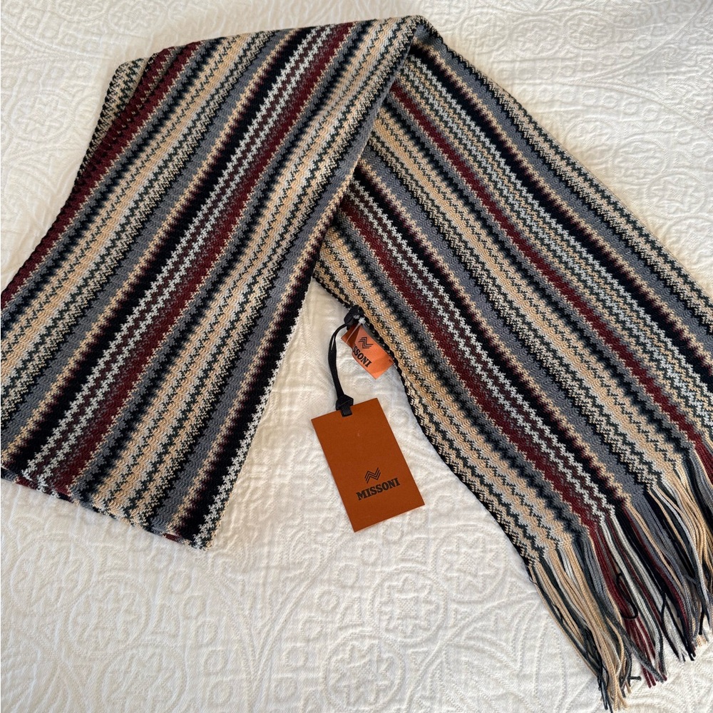 Missoni Zigzag Knit Fringe Scarf 45×200 cm | Cozy Statement Style